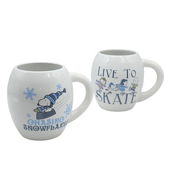 Peanuts Snoopy Set‎ Of 2 Ceramic Coffee Mug Double Sided Winter Themed Design - Picture 7 of 16